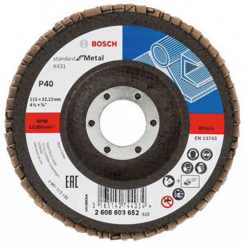 BOSCH X431 legyező csiszolótárcsa, Standard for Metal, 115 mm, 22,23 mm, 40 2608603652